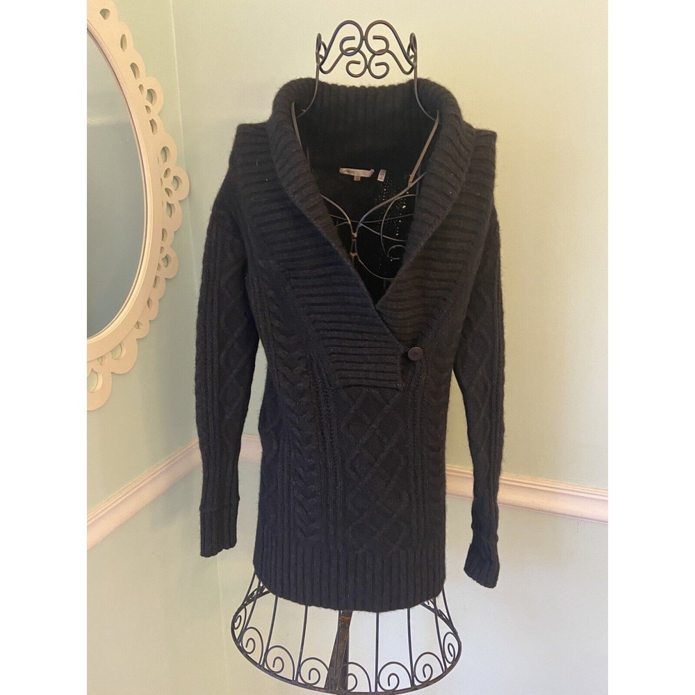 VINCE XS‎ Black cable knit sweater button Cowl neck alpaca blend